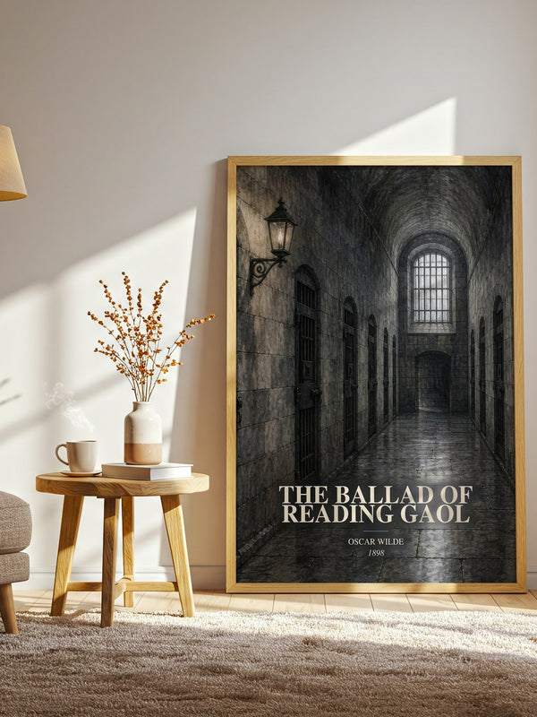 The Ballad Of Reading Gaol watercolour print in frame leaning in hallway – poetry wall art
