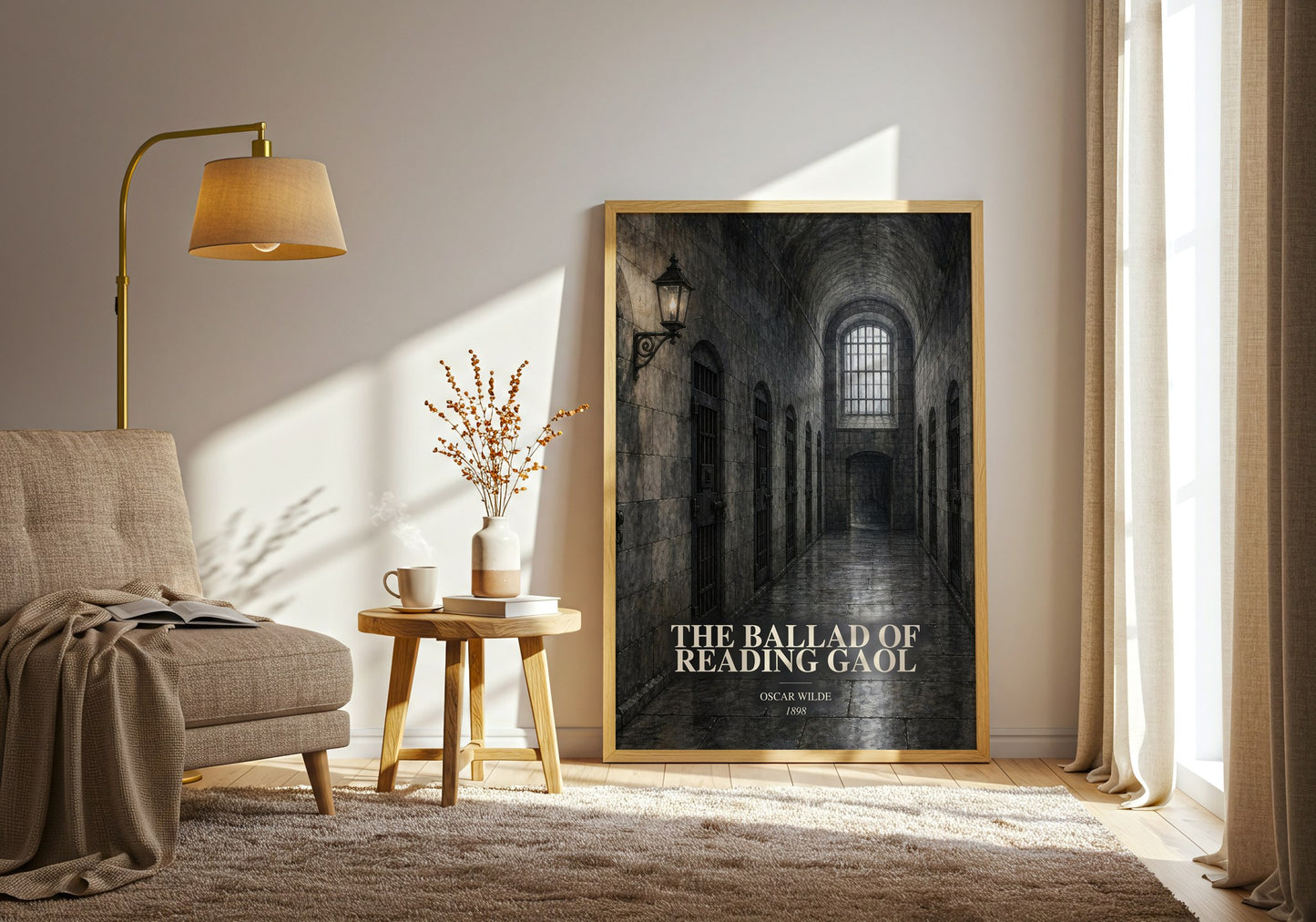 The Ballad Of Reading Gaol watercolour print in frame leaning in hallway – poetry wall art