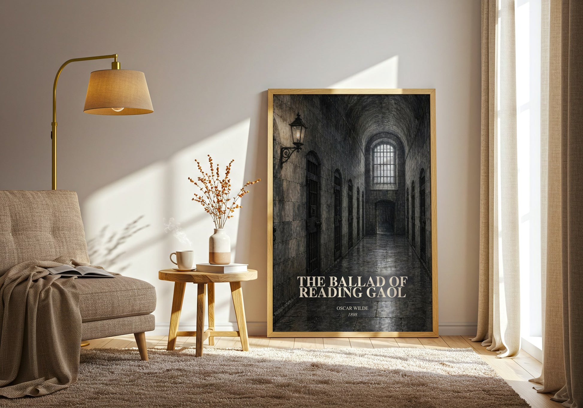The Ballad Of Reading Gaol watercolour print in frame leaning in hallway – poetry wall art