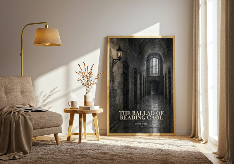 The Ballad Of Reading Gaol watercolour print in frame leaning in hallway – poetry wall art