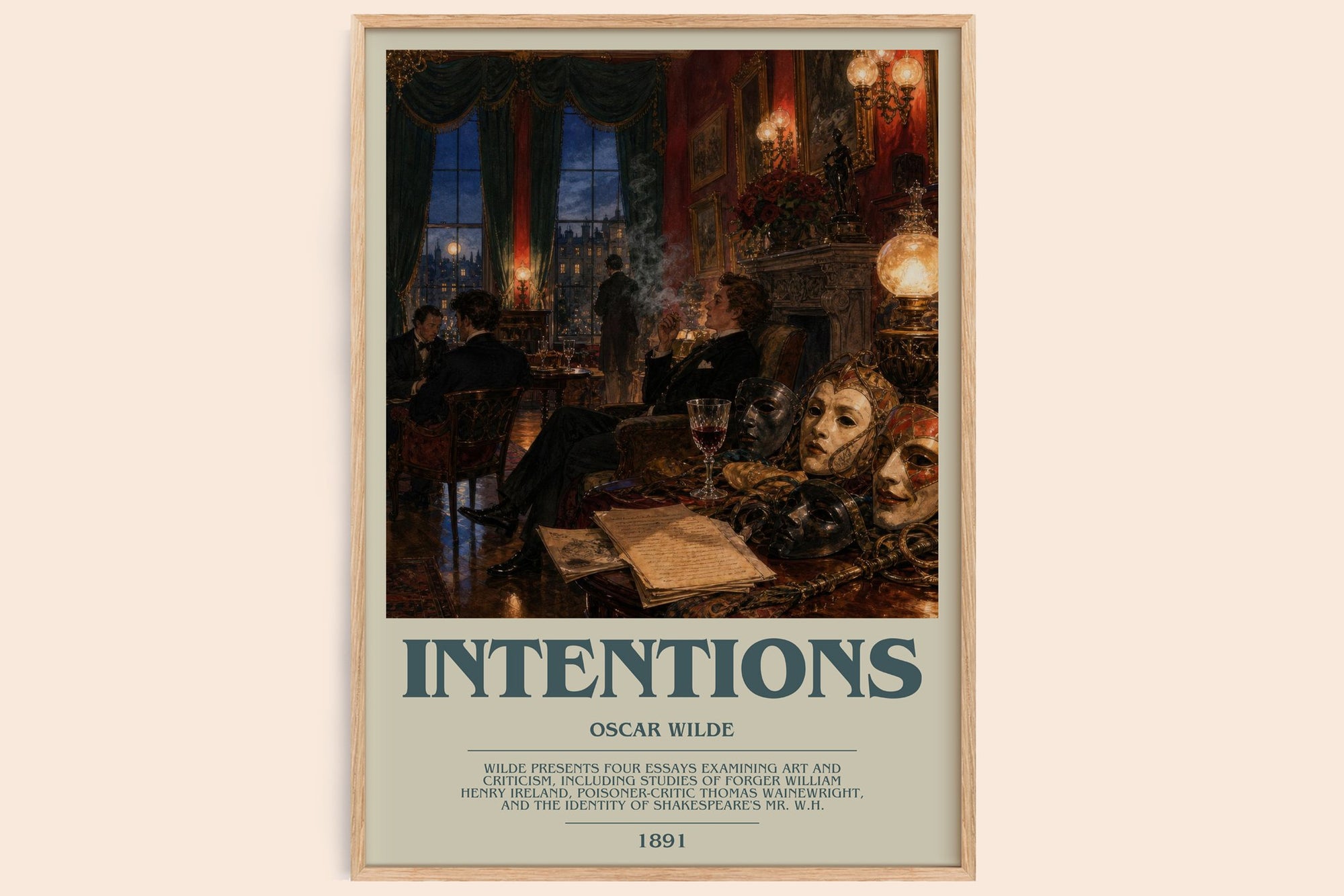 Intentions bookish book poster by Oscar Wilde – framed literary art print