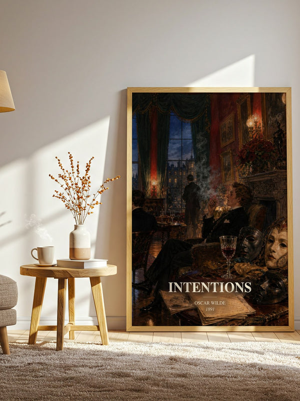Intentions watercolour print in frame leaning in hallway – non fiction wall art