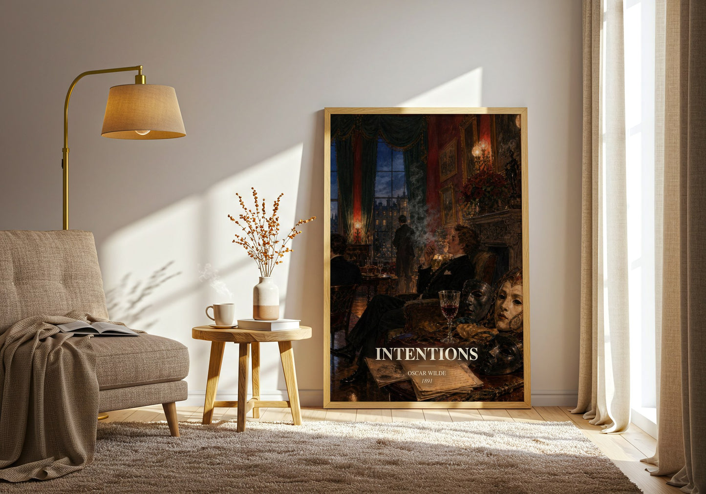 Intentions watercolour print in frame leaning in hallway – non fiction wall art