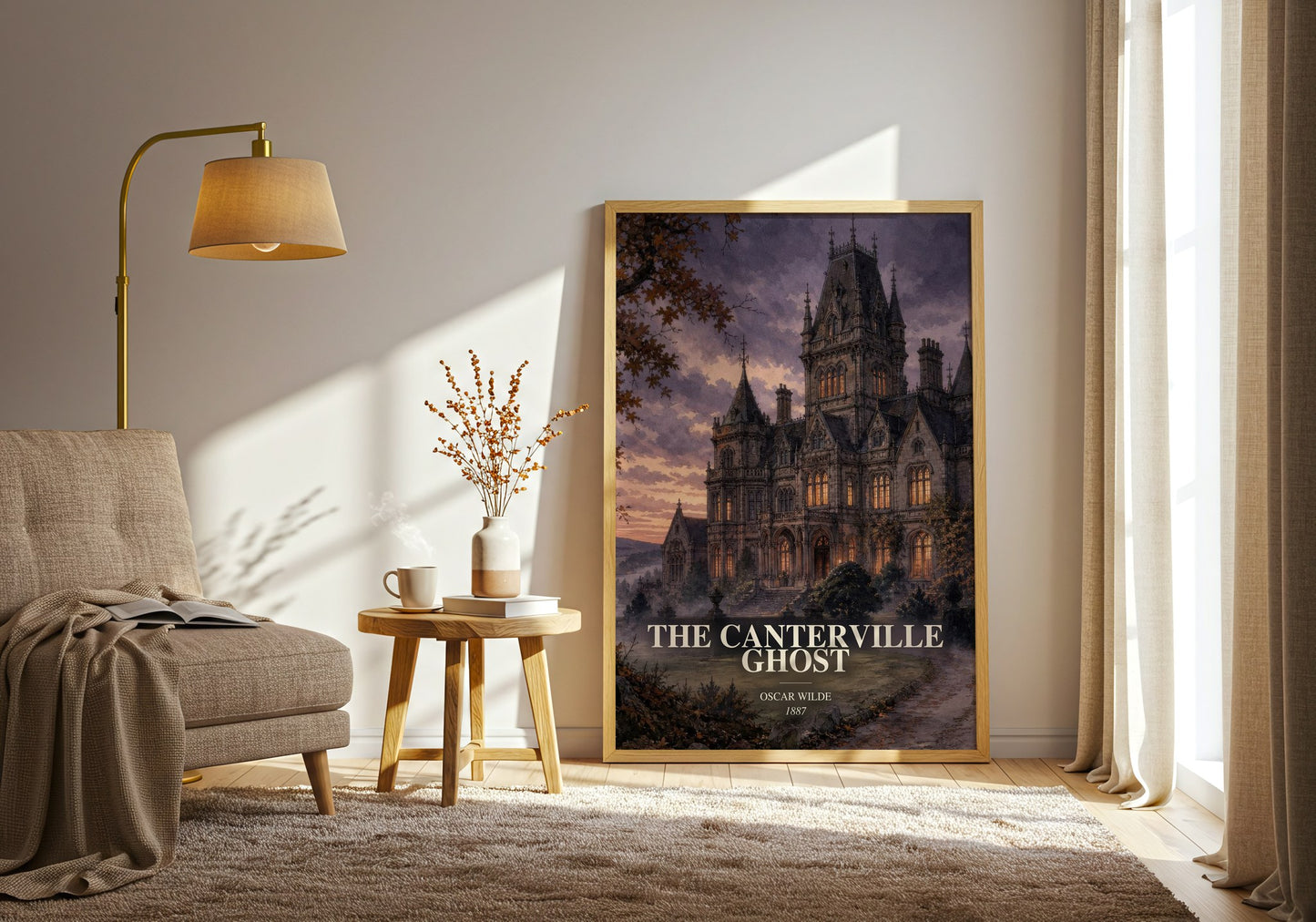 The Canterville Ghost watercolour print in frame leaning in hallway – gothic wall art