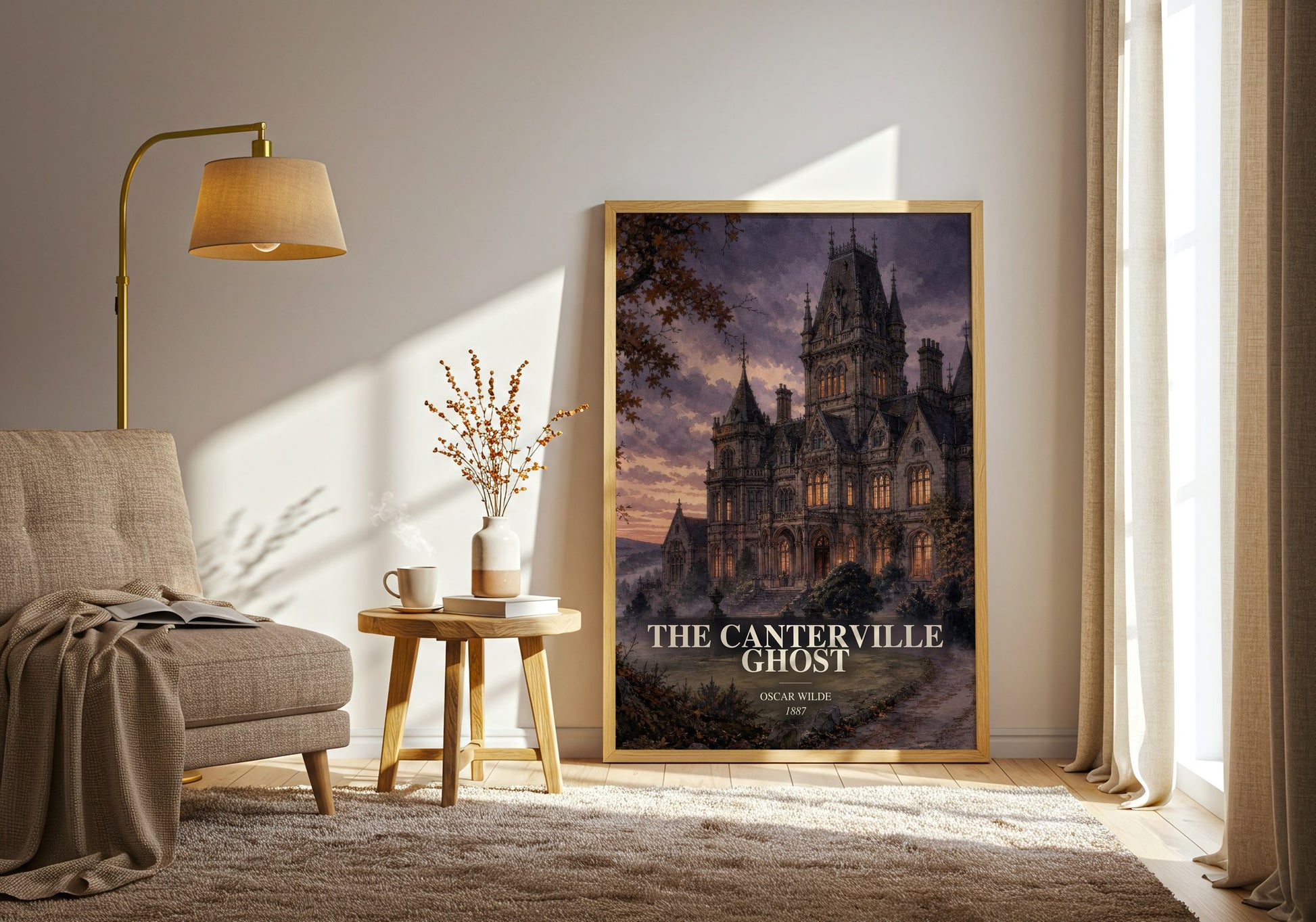 The Canterville Ghost watercolour print in frame leaning in hallway – gothic wall art