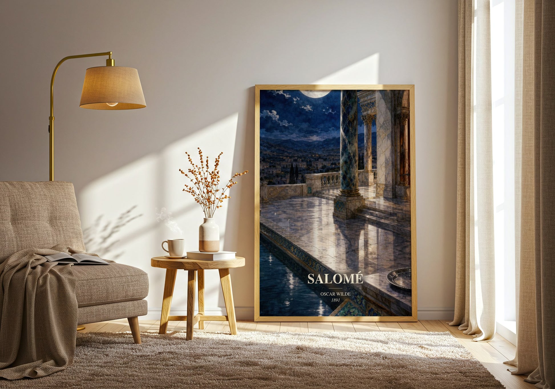 Salomé watercolour print in frame leaning in hallway – classic literature wall art