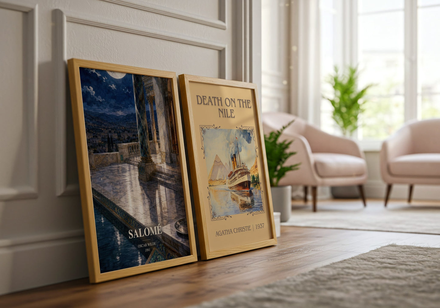 Salomé watercolour print framed by window – literary home decor