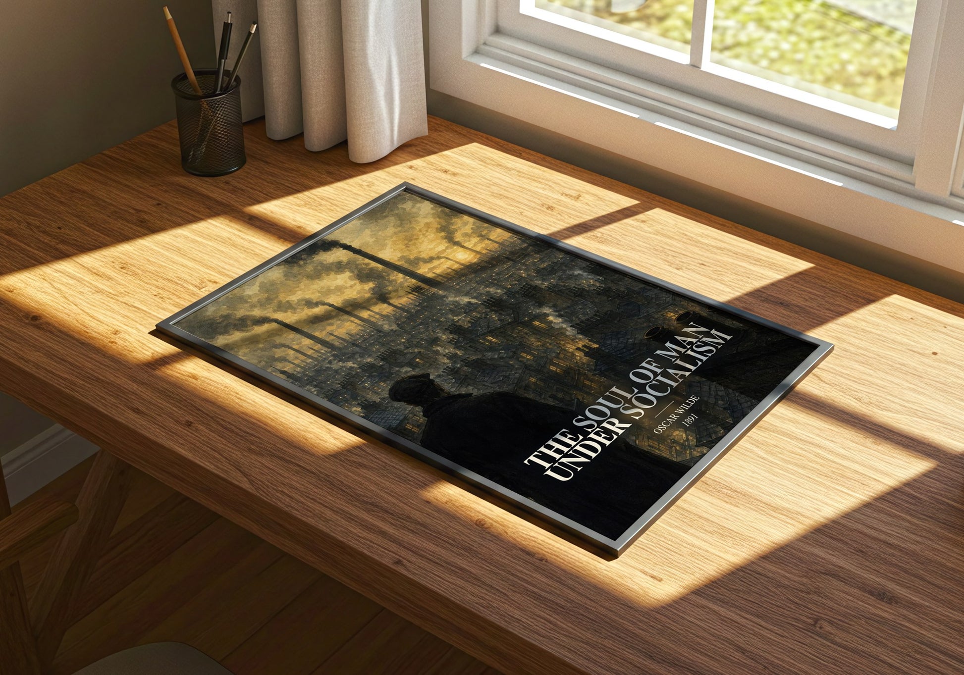The Soul Of Man Under Socialism watercolour book poster framed on wall – philosophy wall art