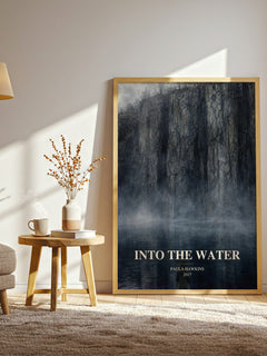 Into The Water watercolour print in frame leaning in hallway – thriller wall art