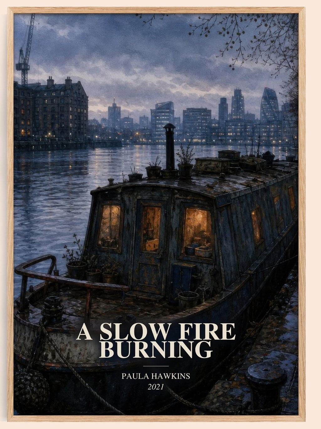 A Slow Fire Burning watercolour book poster by Paula Hawkins – framed literary art print