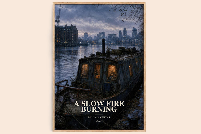 A Slow Fire Burning watercolour book poster by Paula Hawkins – framed literary art print