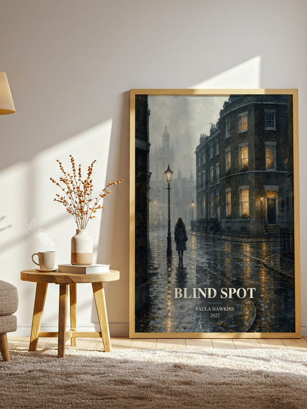 Blind Spot watercolour print in frame leaning in hallway – thriller wall art