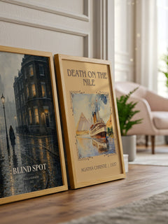 Blind Spot watercolour print framed by window – literary home decor