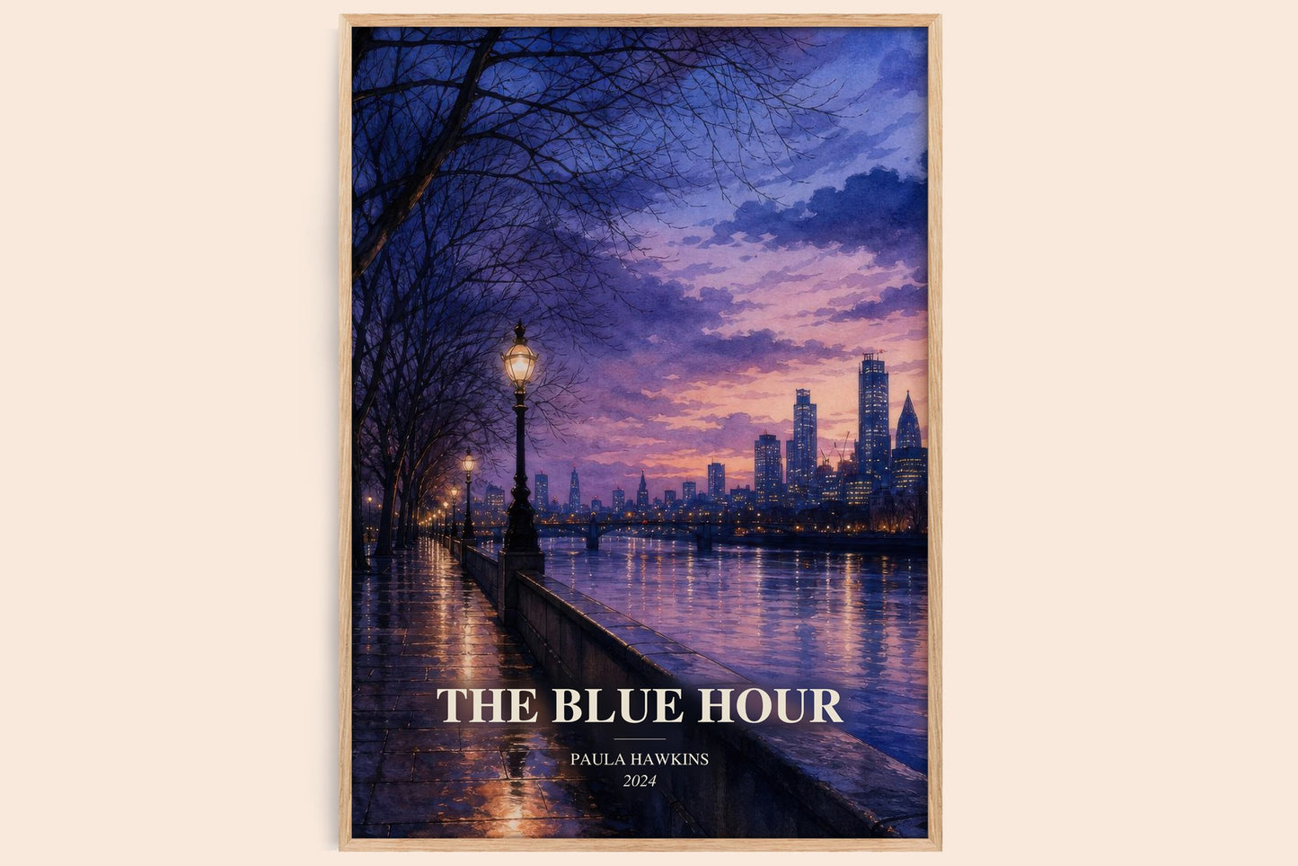 The Blue Hour watercolour book poster by Paula Hawkins – framed literary art print