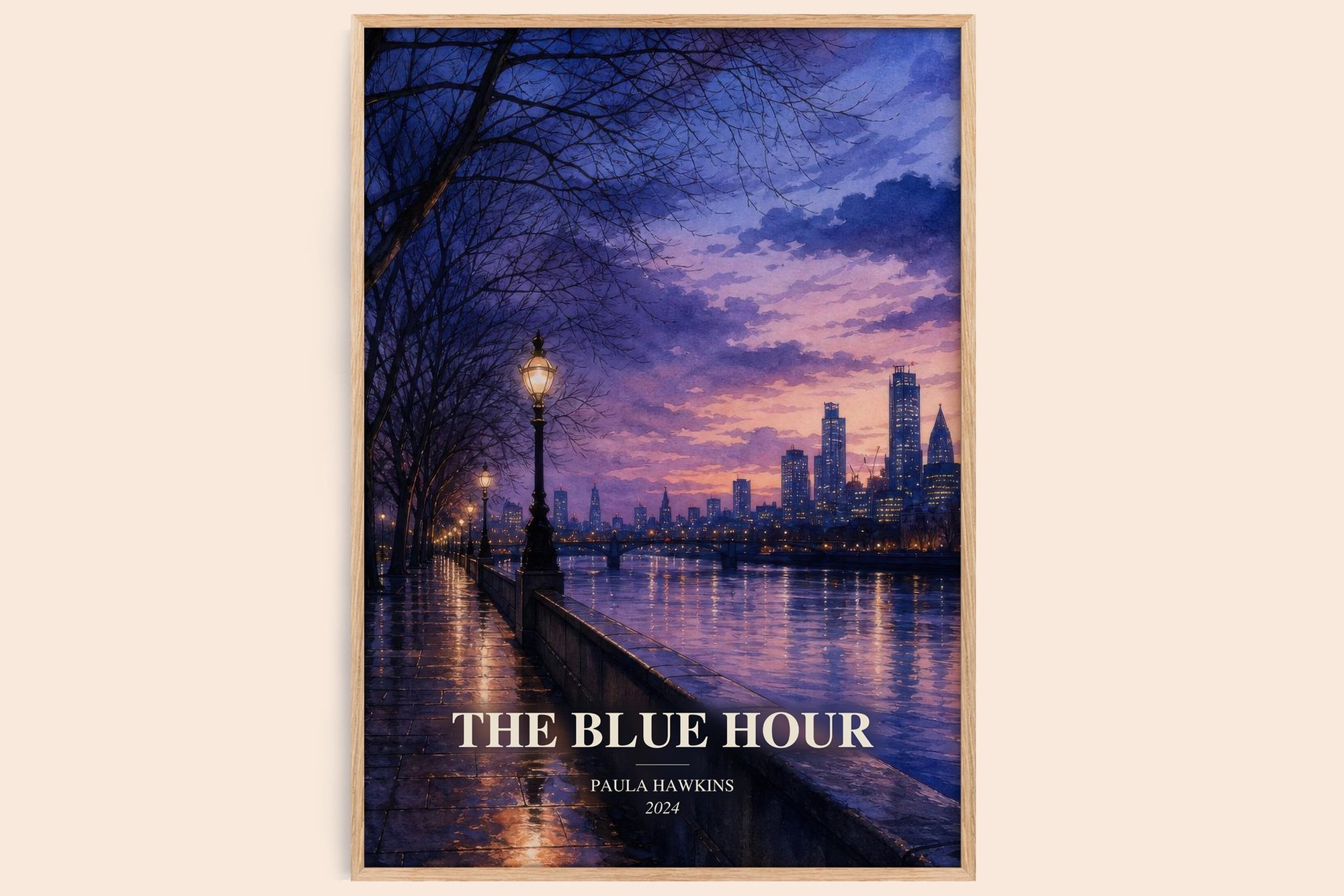 The Blue Hour watercolour book poster by Paula Hawkins – framed literary art print