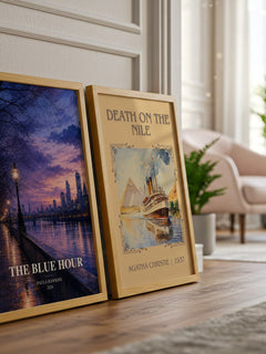 The Blue Hour watercolour print framed by window – literary home decor