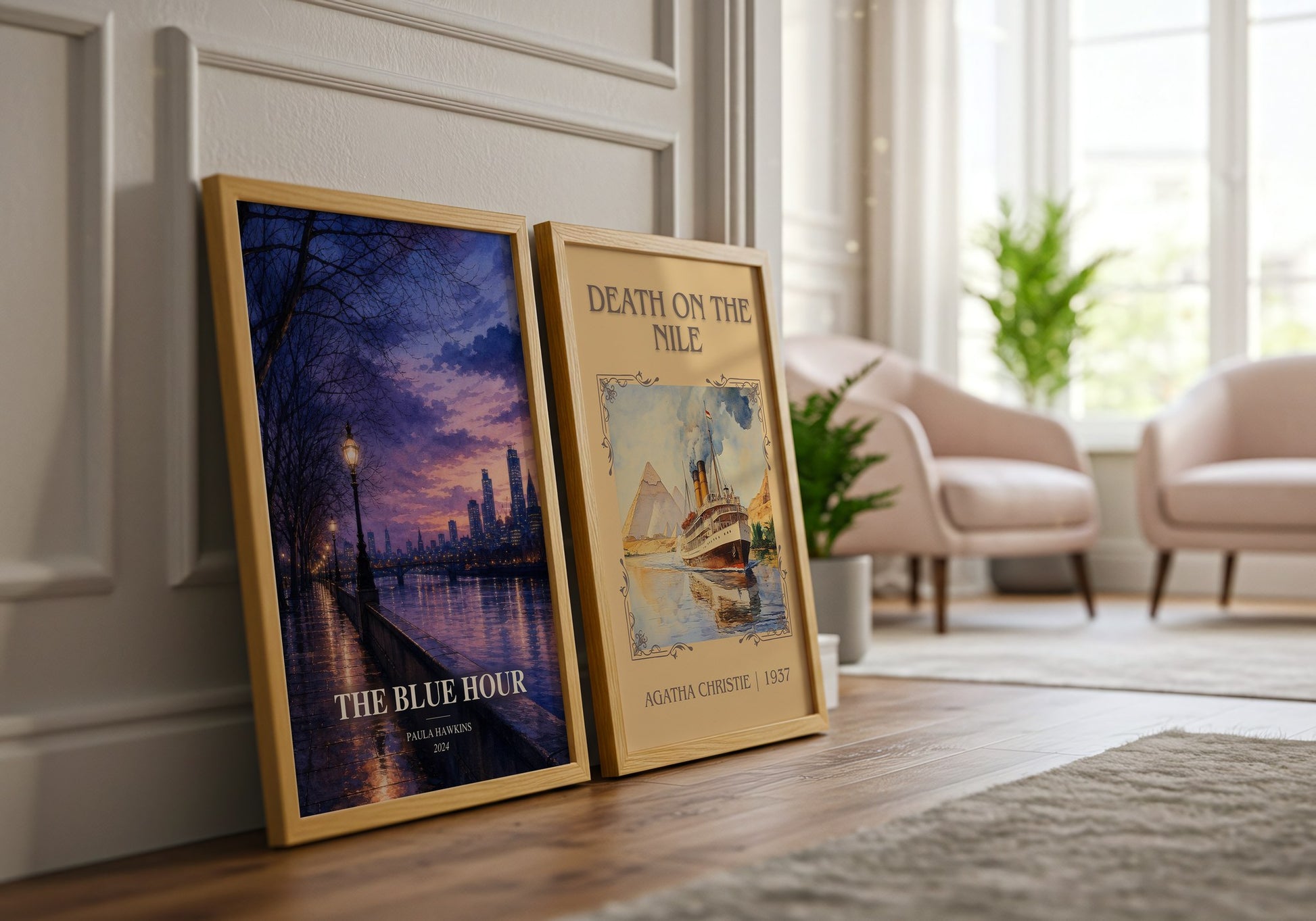 The Blue Hour watercolour print framed by window – literary home decor