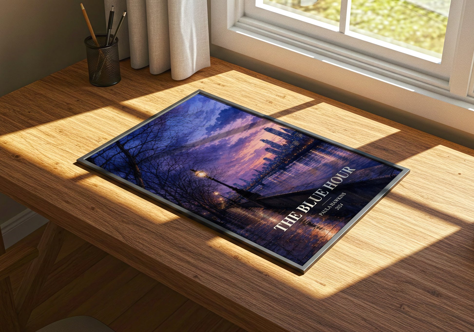 The Blue Hour watercolour book poster framed on wall – thriller wall art