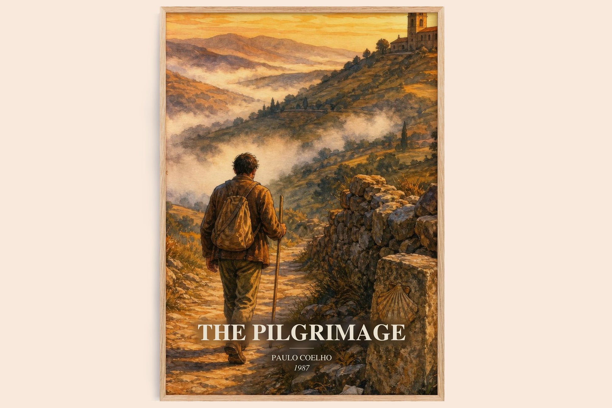 The Pilgrimage watercolour book poster by Paulo Coelho – framed literary art print