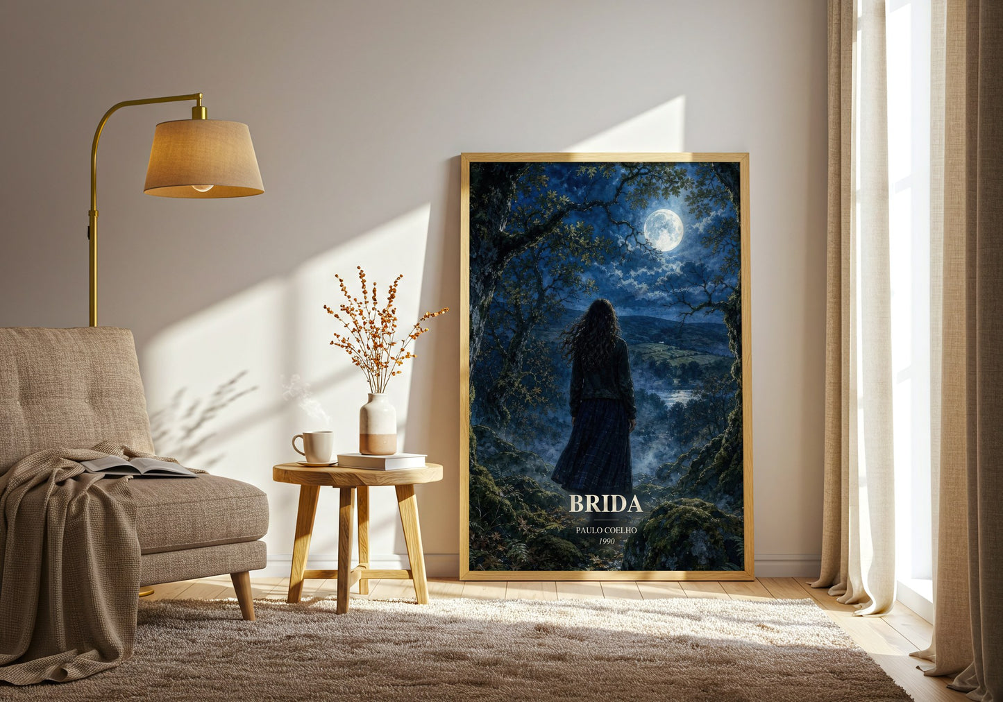 Brida watercolour print in frame leaning in hallway – literary fiction wall art