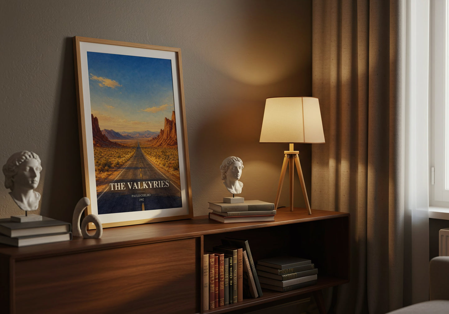 The Valkyries watercolour print on bookshelf – Paulo Coelho fan gift