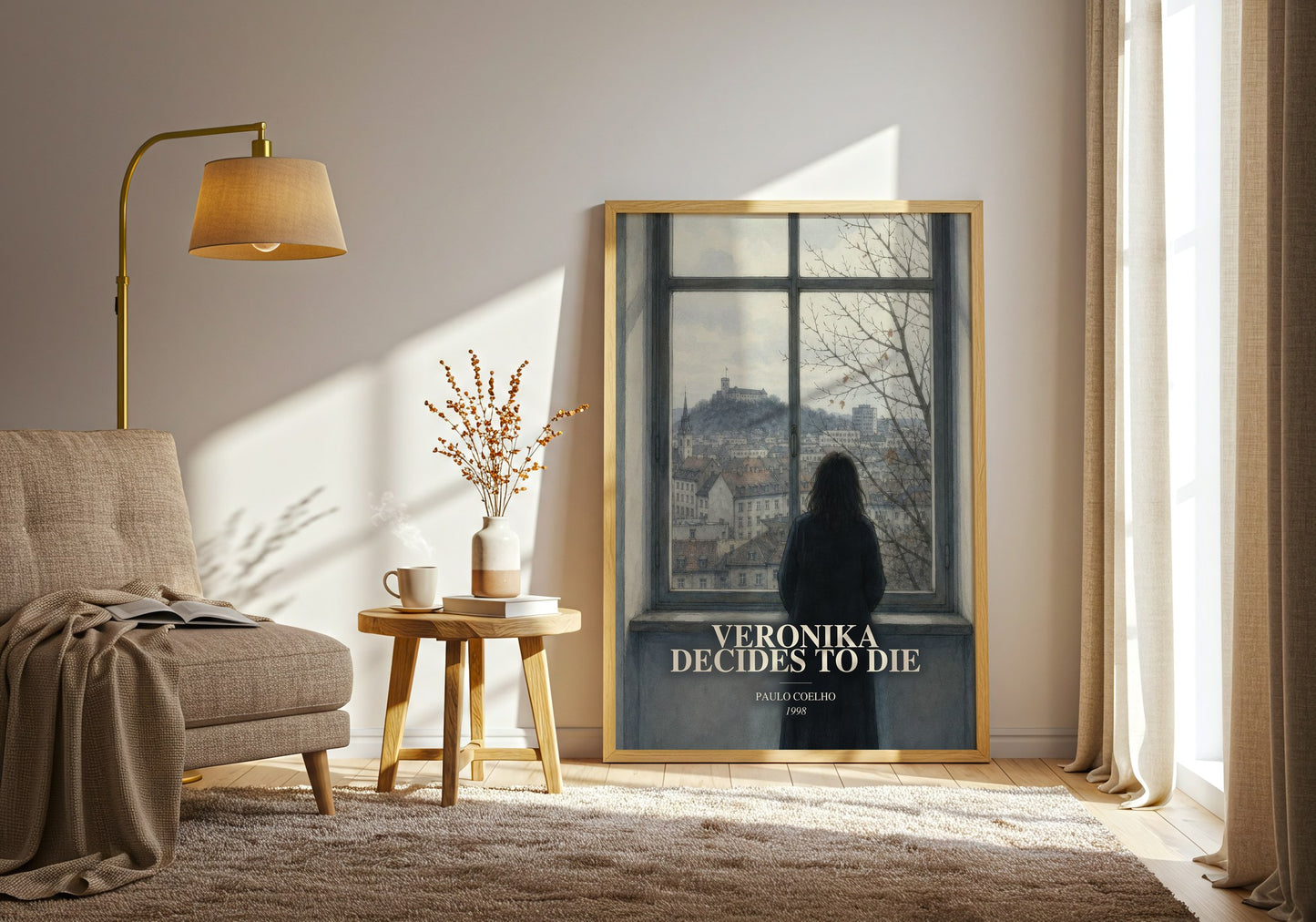 Veronika Decides To Die watercolour print in frame leaning in hallway – literary fiction wall art
