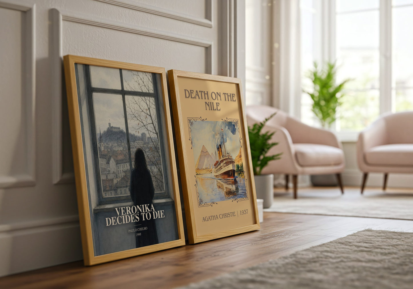 Veronika Decides To Die watercolour print framed by window – literary home decor