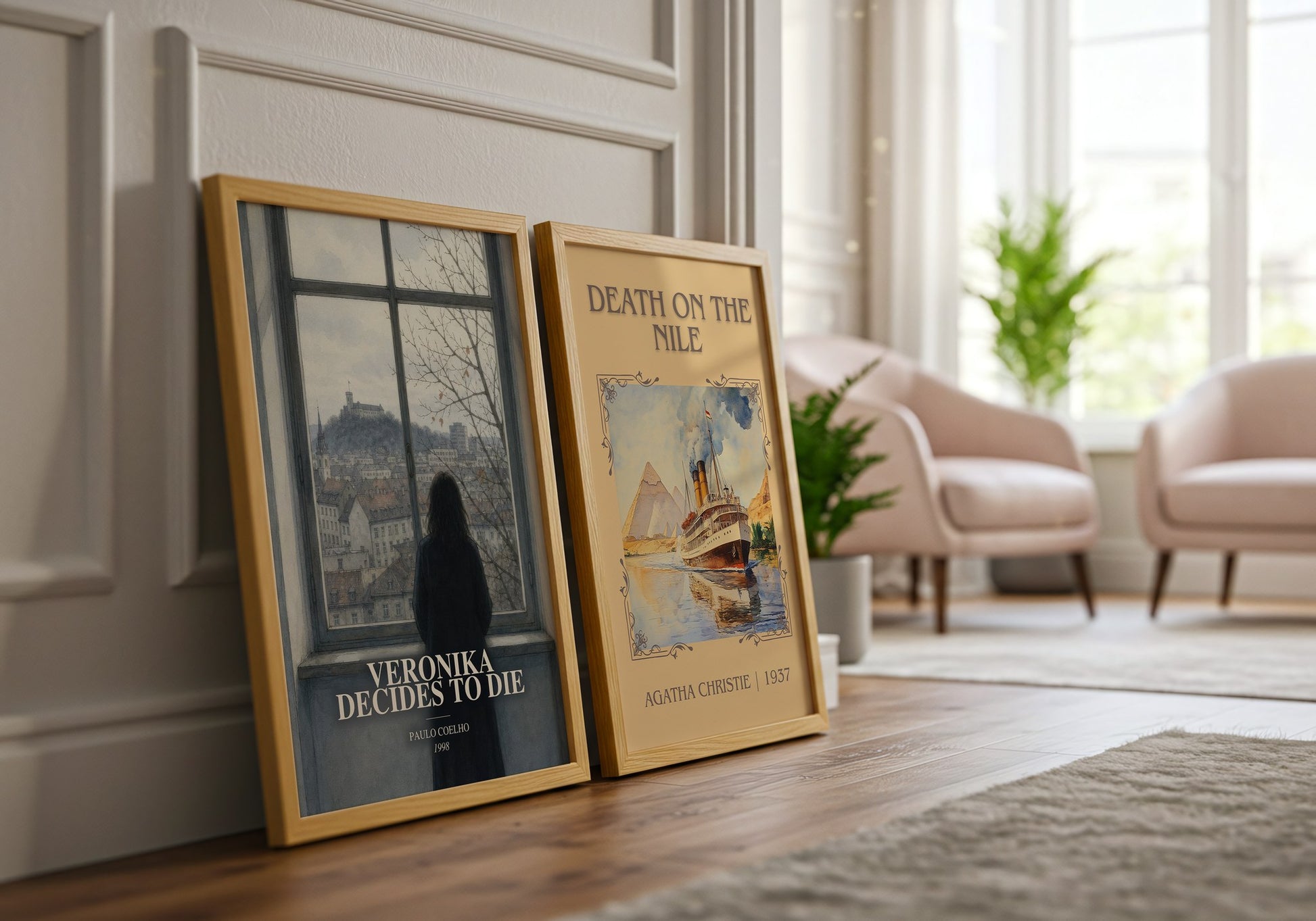 Veronika Decides To Die watercolour print framed by window – literary home decor