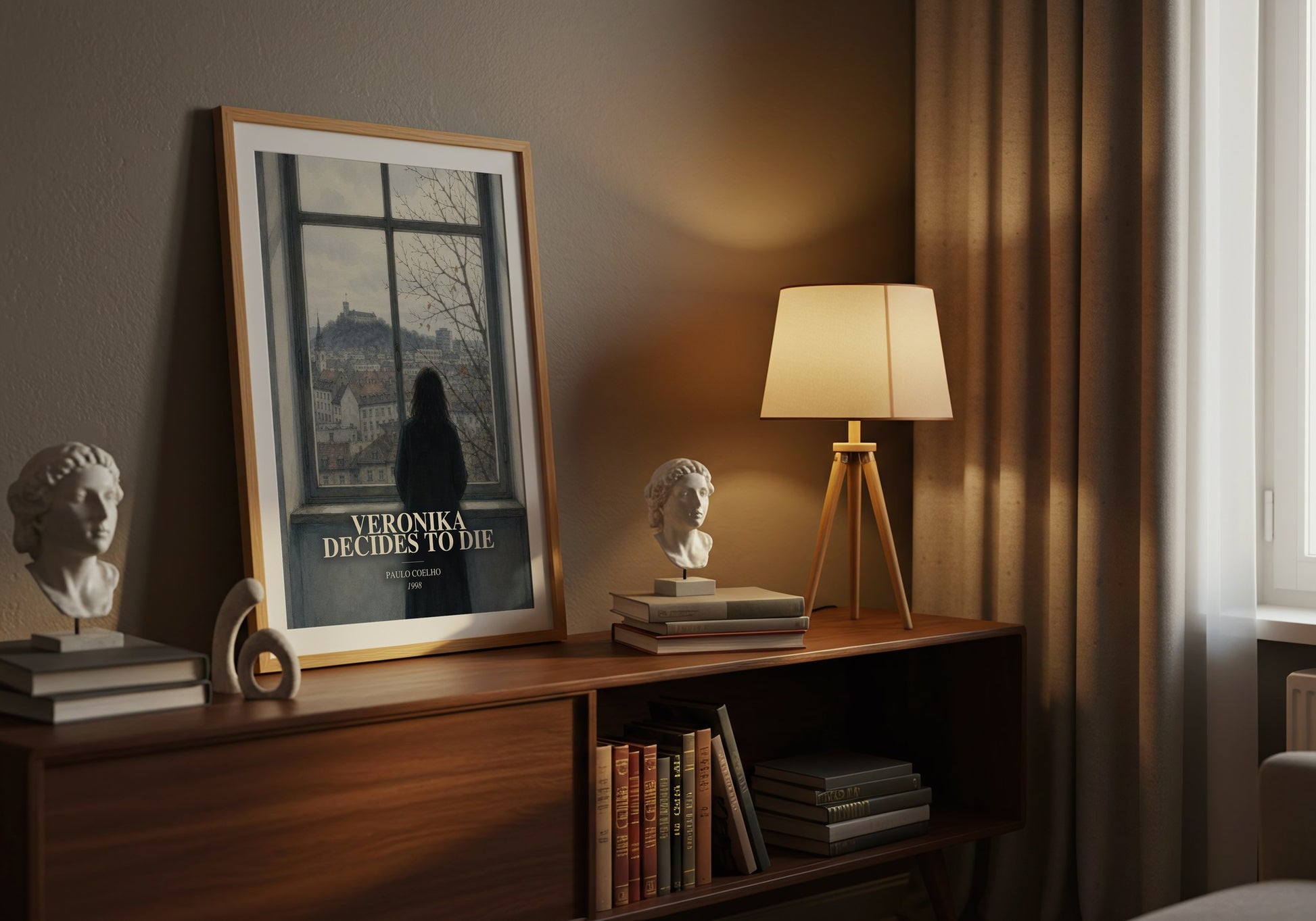 Veronika Decides To Die watercolour print on bookshelf – Paulo Coelho fan gift