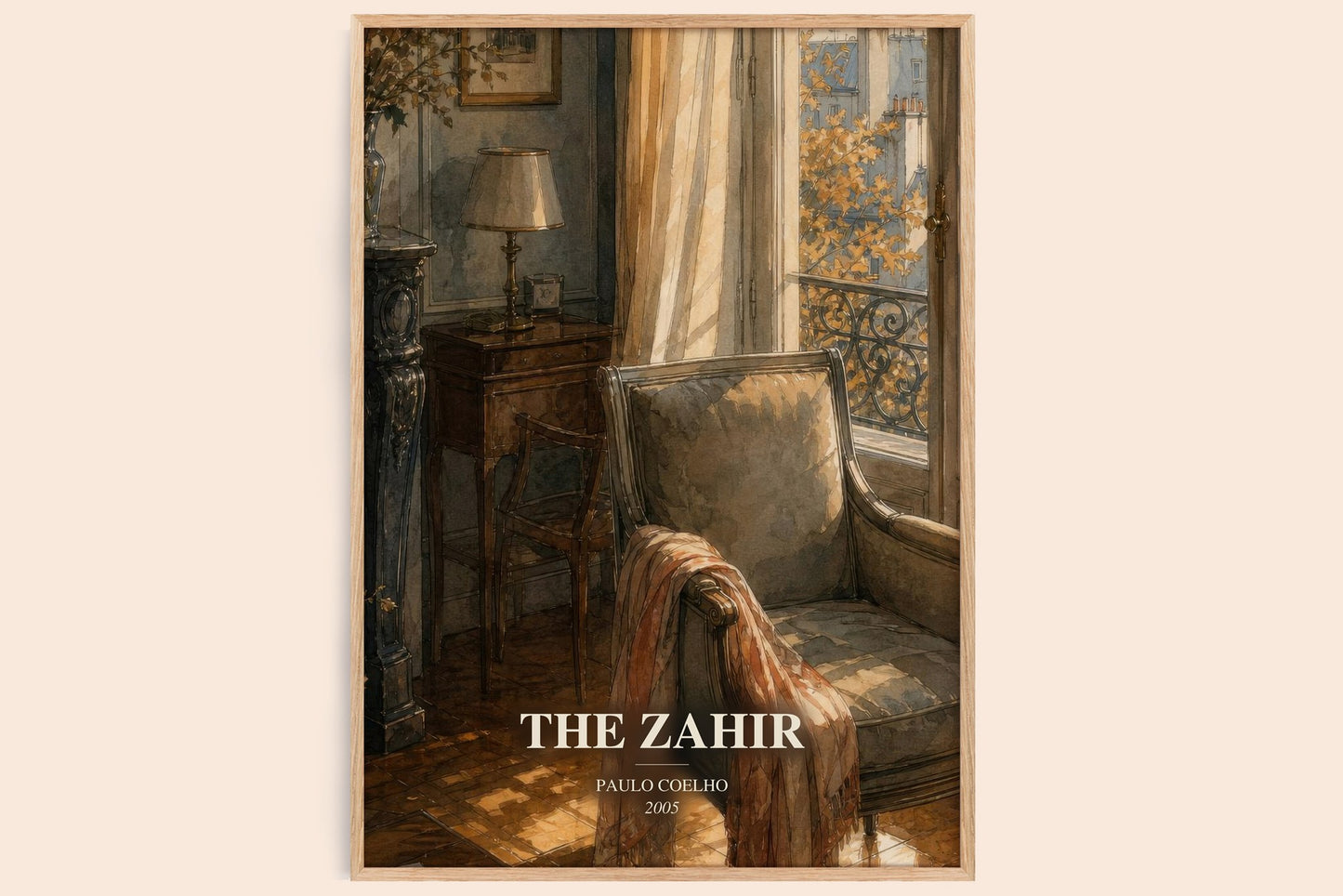 The Zahir watercolour book poster by Paulo Coelho – framed literary art print