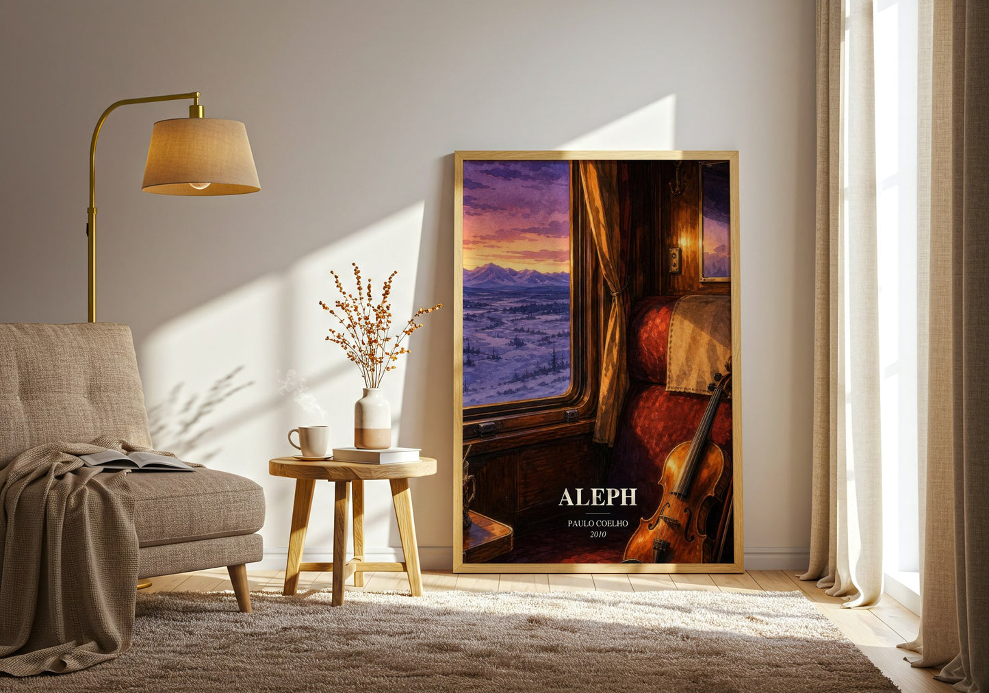 Aleph watercolour print in frame leaning in hallway – contemporary fiction wall art