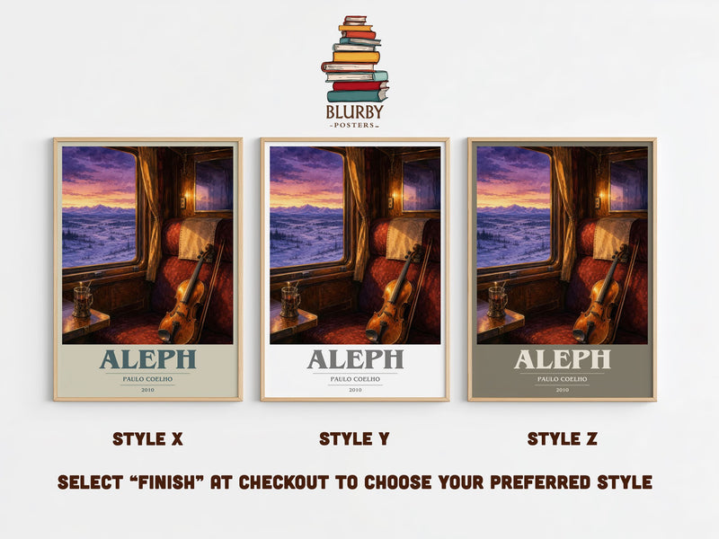 Aleph book cover print in frame leaning in hallway – contemporary fiction wall art