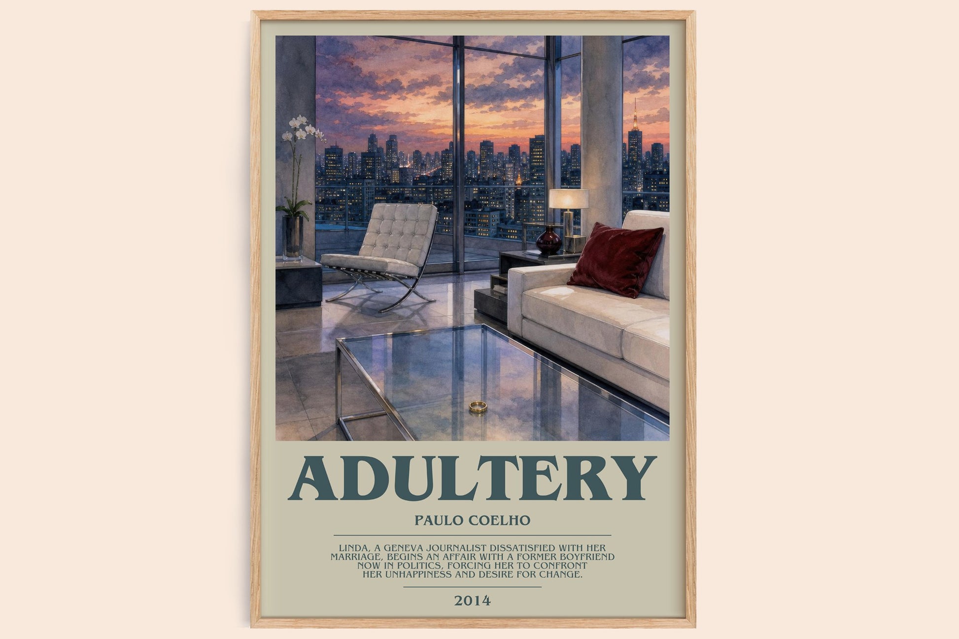 Adultery bookish book poster by Paulo Coelho – framed literary art print