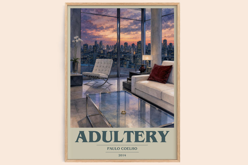 Adultery book cover book poster by Paulo Coelho – framed literary art print