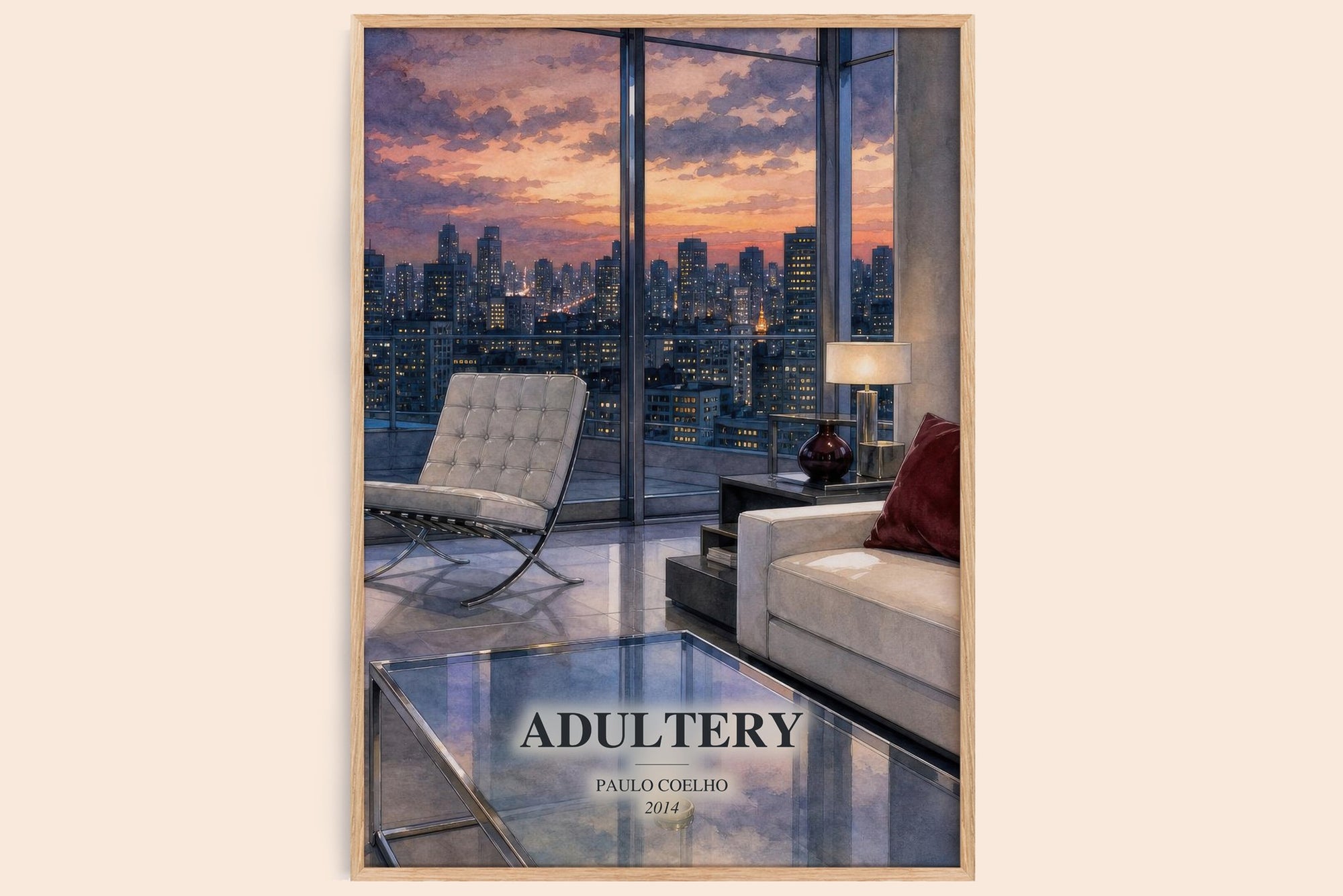 Adultery watercolour book poster by Paulo Coelho – framed literary art print
