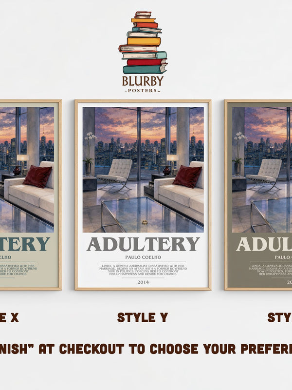 Adultery bookish print in frame leaning in hallway – contemporary fiction wall art