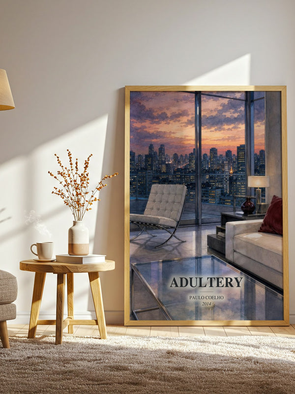 Adultery watercolour print in frame leaning in hallway – contemporary fiction wall art