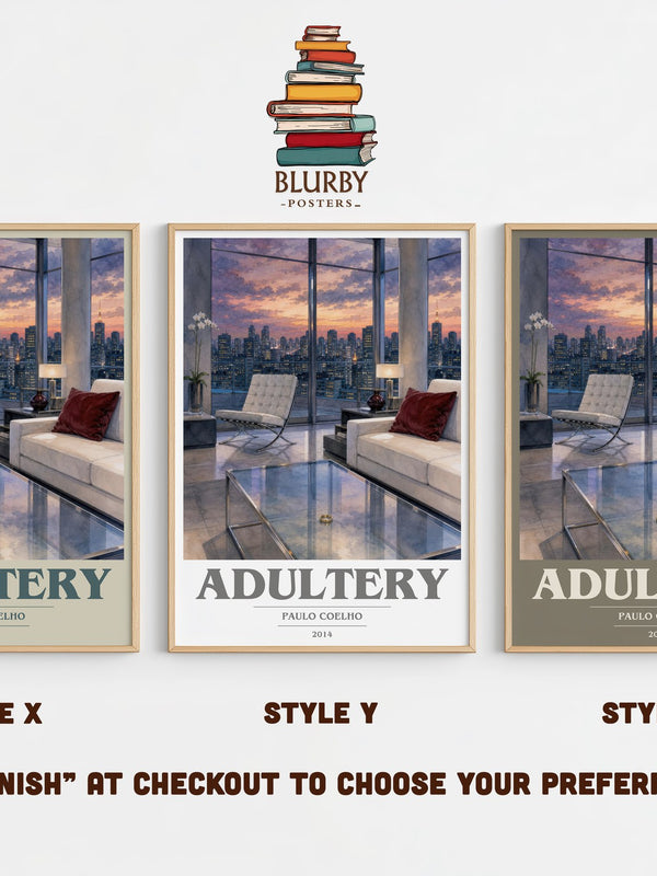 Adultery book cover print in frame leaning in hallway – contemporary fiction wall art