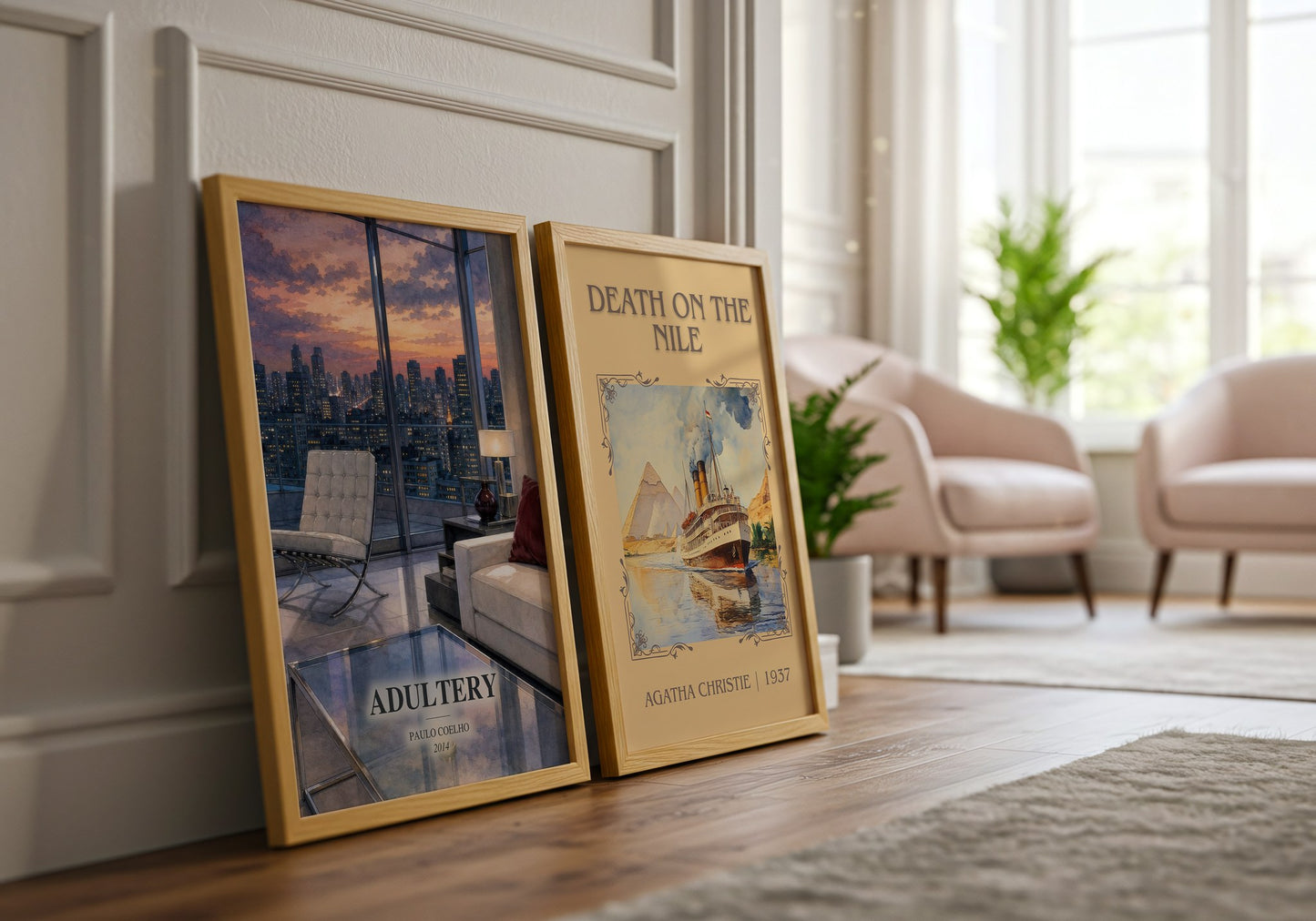 Adultery watercolour print framed by window – literary home decor
