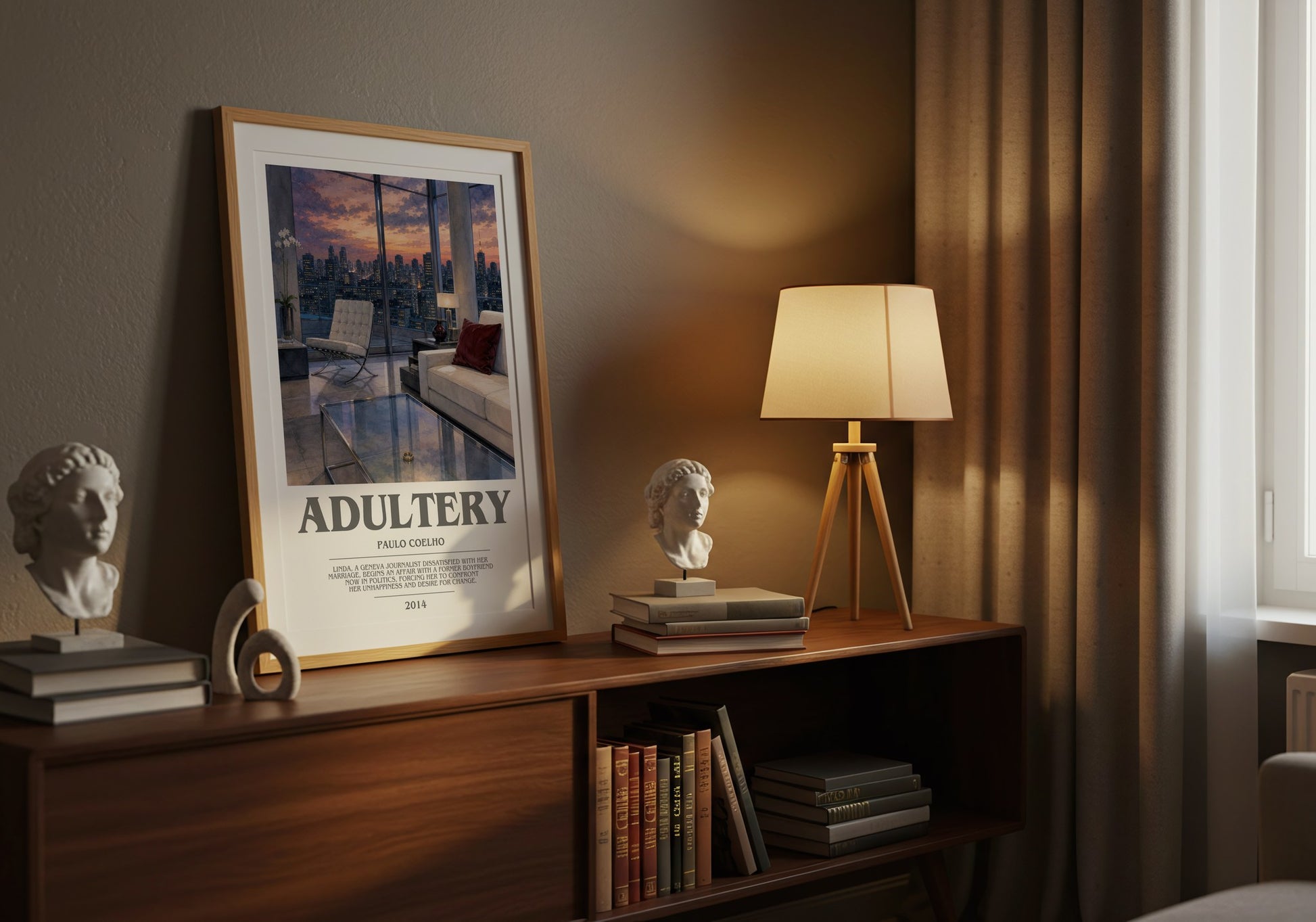 Adultery bookish book poster framed on wall – contemporary fiction wall art