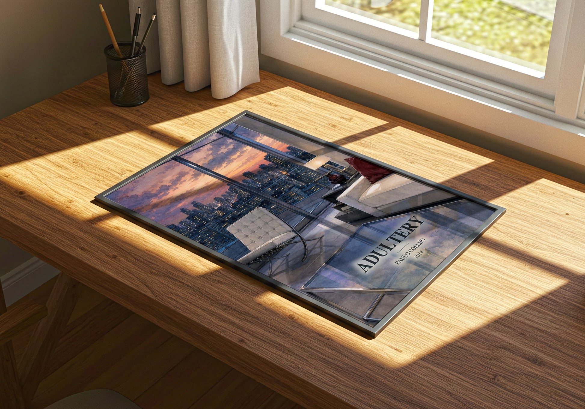 Adultery watercolour book poster framed on wall – contemporary fiction wall art