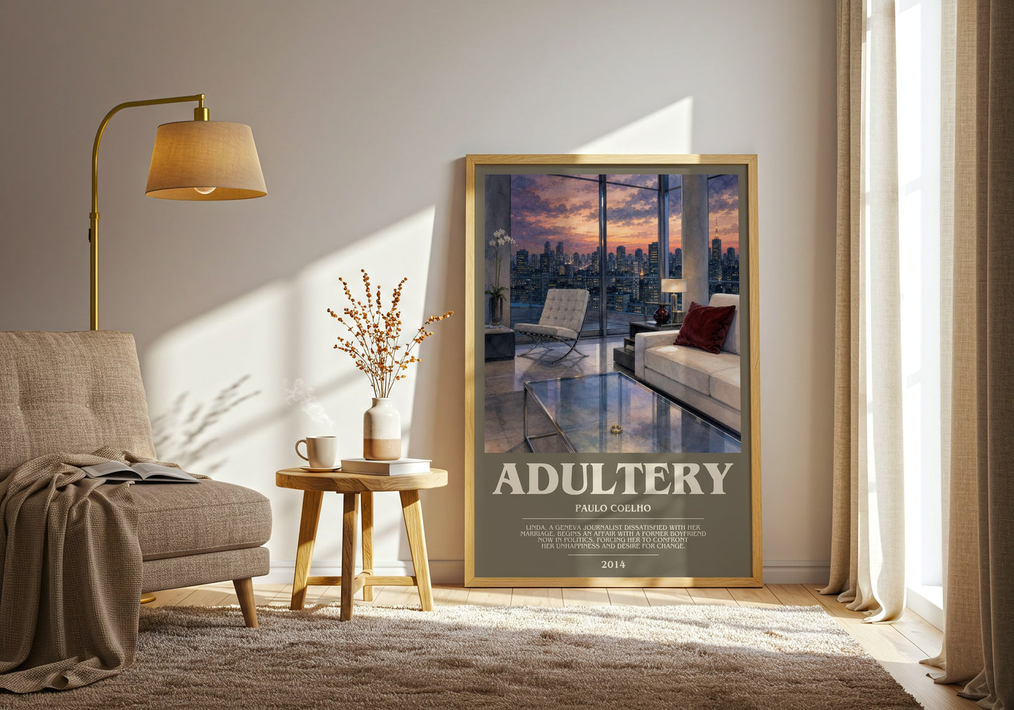 Adultery bookish print on bookshelf – Paulo Coelho fan gift