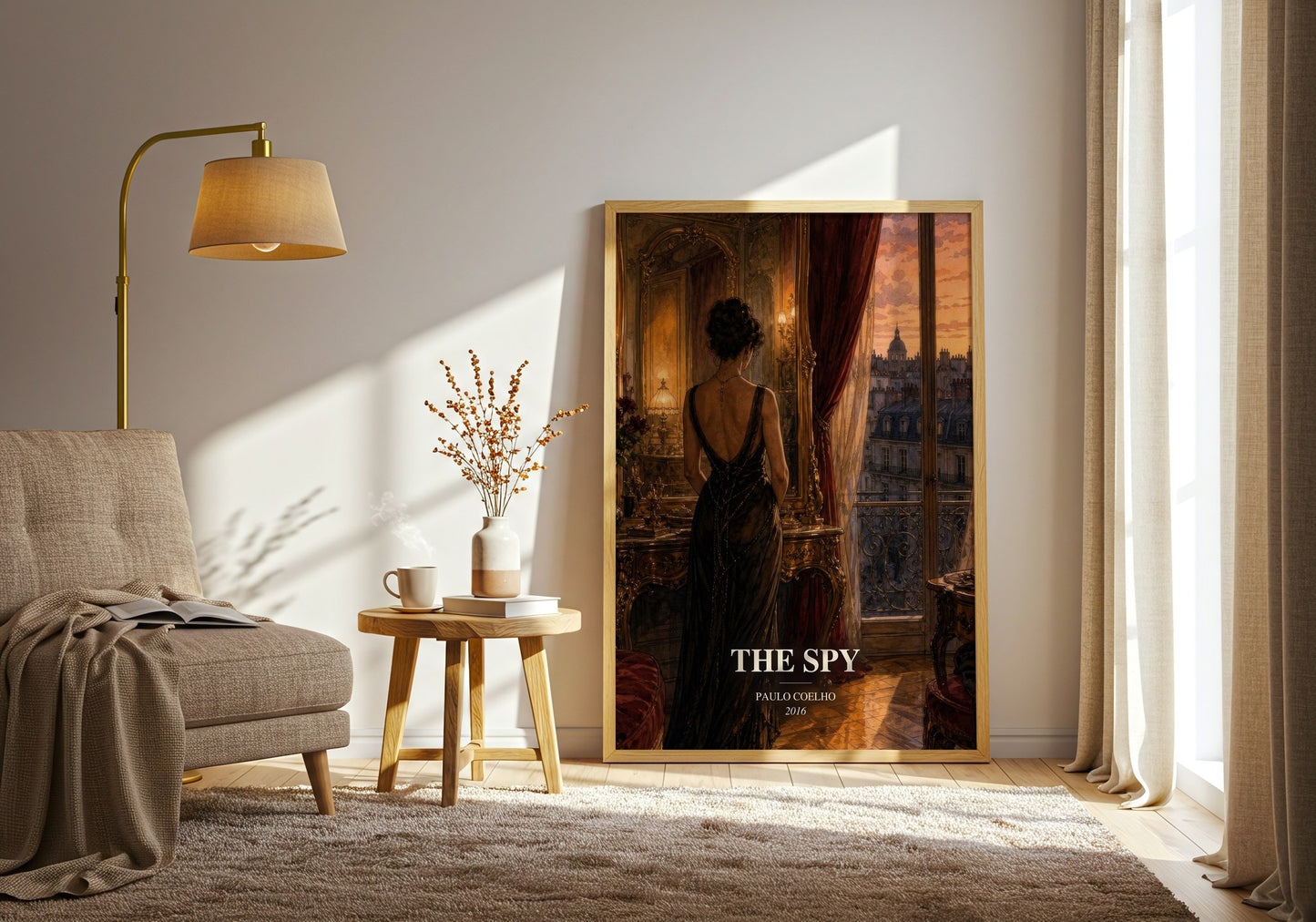 The Spy watercolour print in frame leaning in hallway – historical fiction wall art