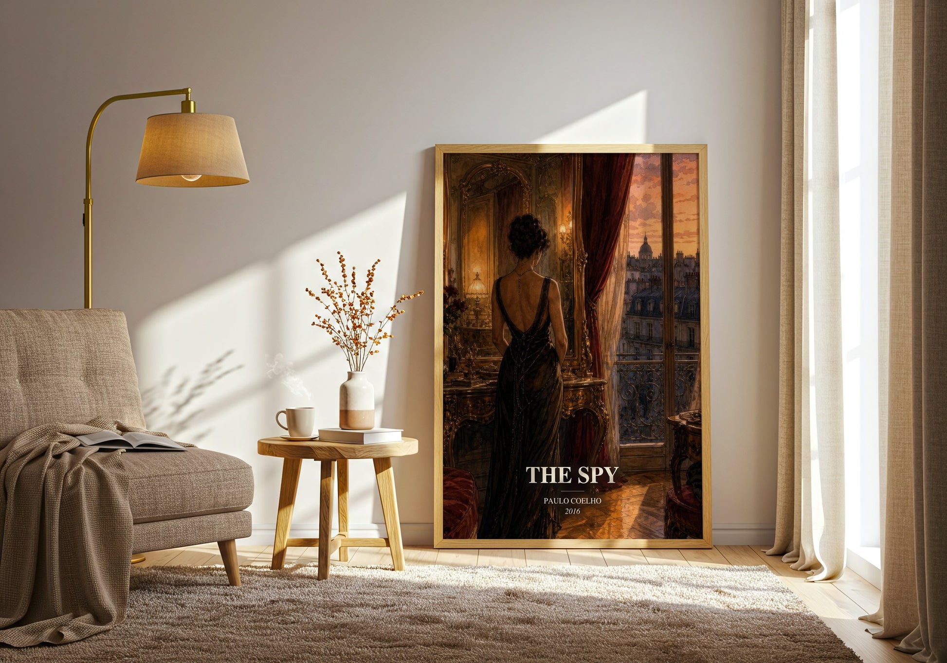 The Spy watercolour print in frame leaning in hallway – historical fiction wall art