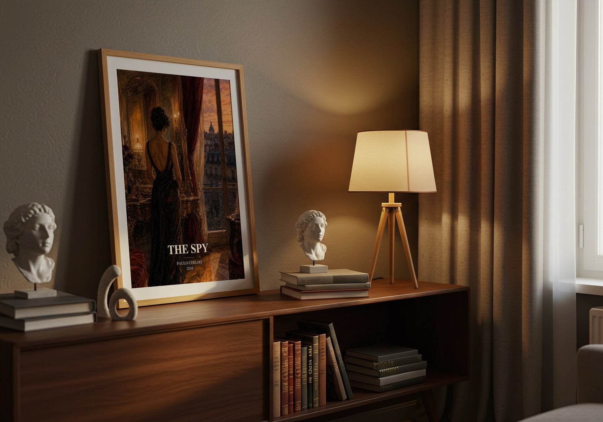 The Spy watercolour print on bookshelf – Paulo Coelho fan gift