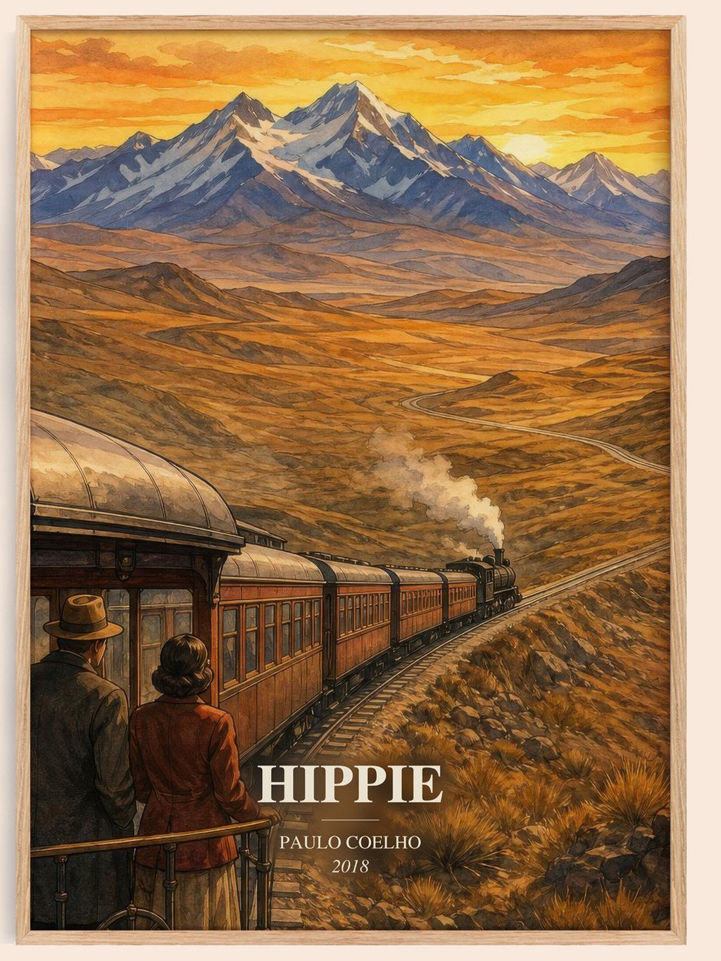 Hippie watercolour book poster by Paulo Coelho – framed literary art print