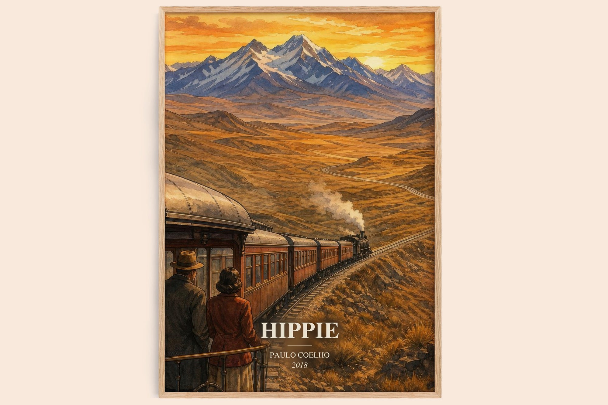 Hippie watercolour book poster by Paulo Coelho – framed literary art print
