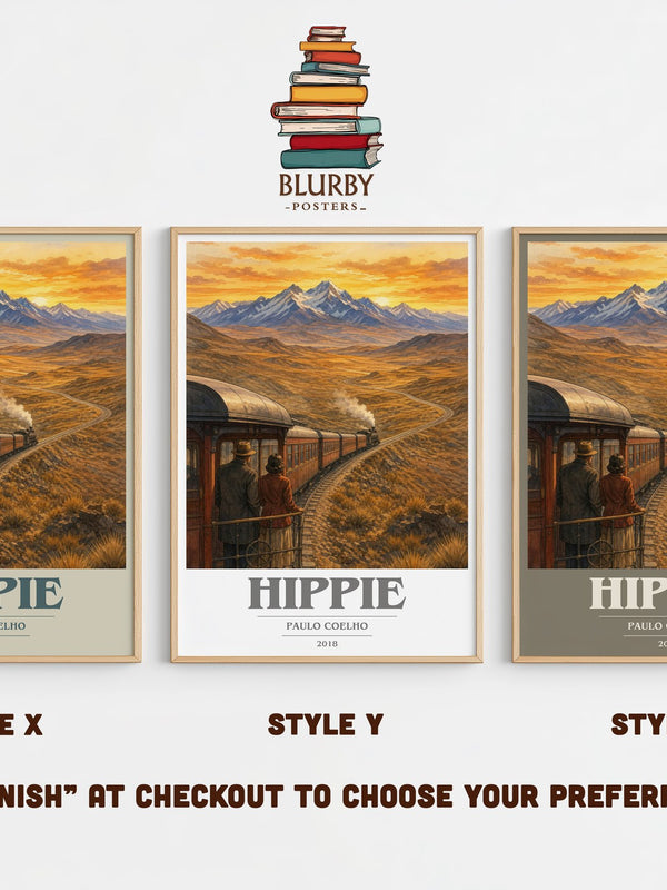 Hippie book cover print in frame leaning in hallway – literary fiction wall art