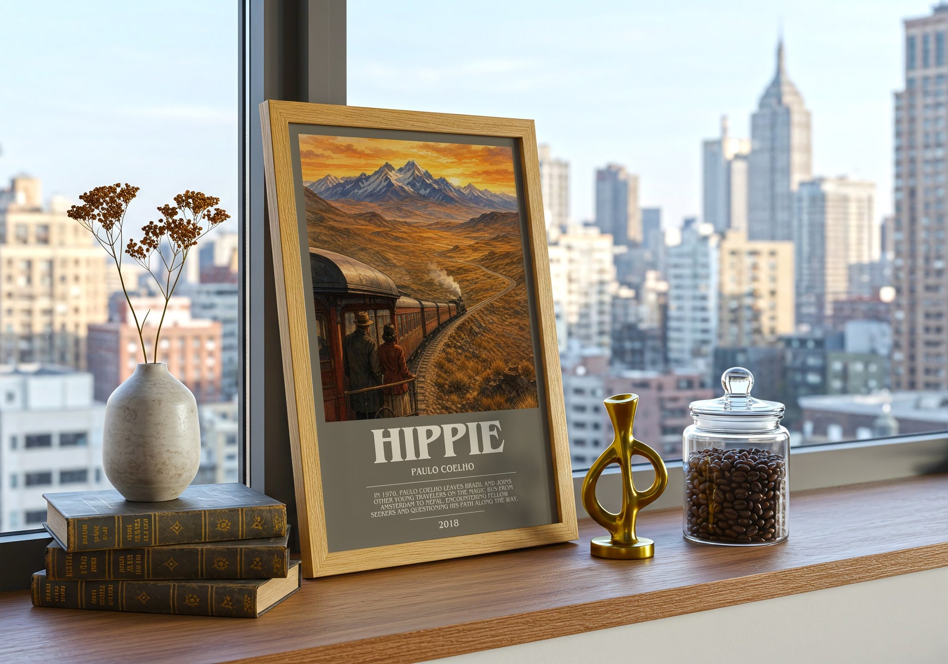 Hippie bookish print framed by window – literary home decor