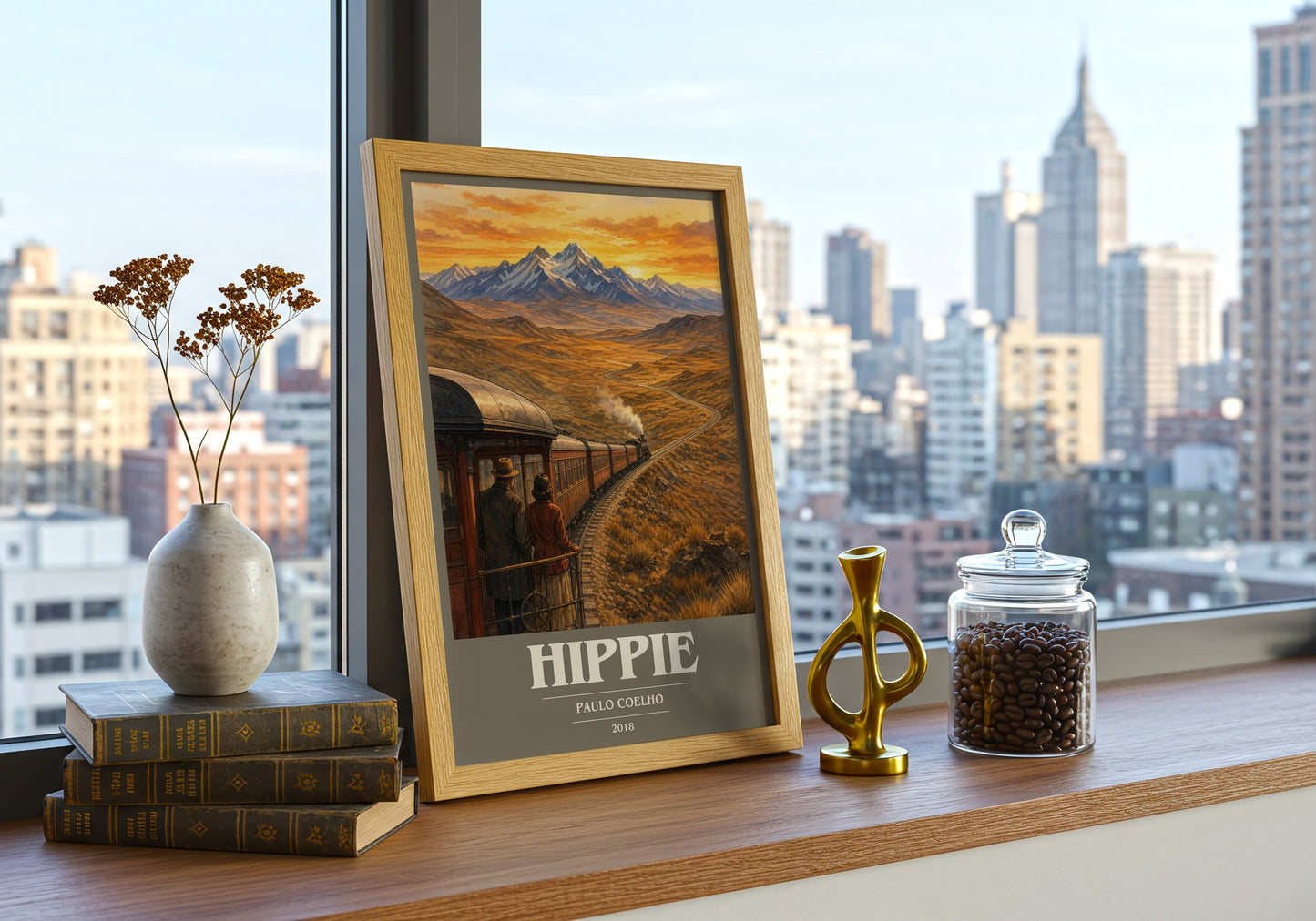 Hippie book cover print framed by window – literary home decor